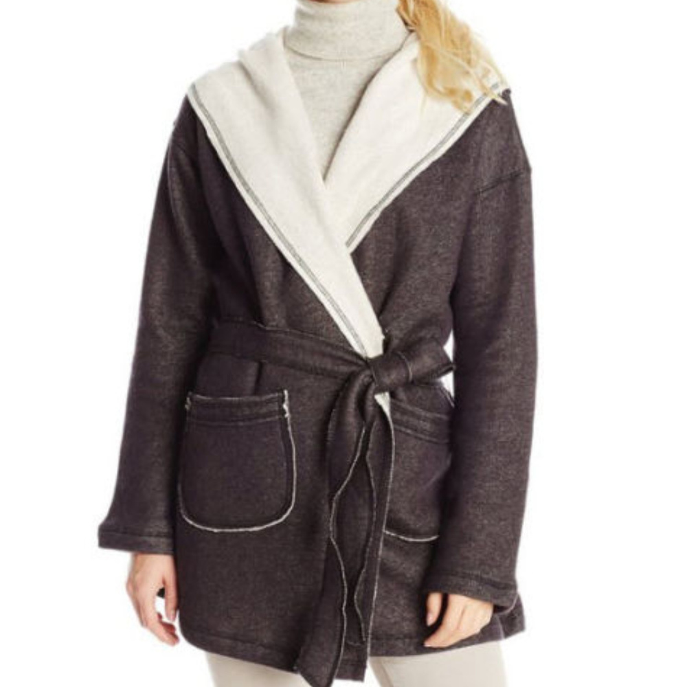 NWT SANCTUARY Hooded Gray Fleece Wrap Jacket Sz L - Picture 2 of 7